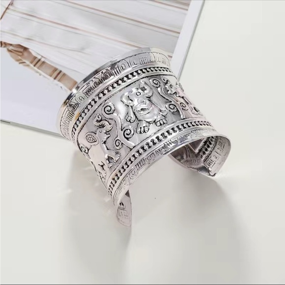Boho Elephant Large Silver Cuff Bracelet - Picture 2 of 3